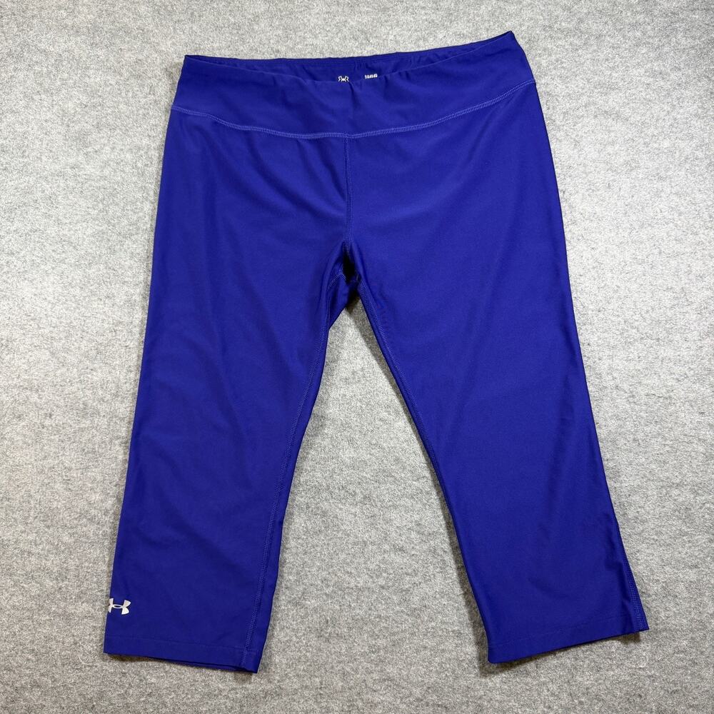 Under Armour HeatGear Capri Leggings Womens LG Purple Compression Gym Workout